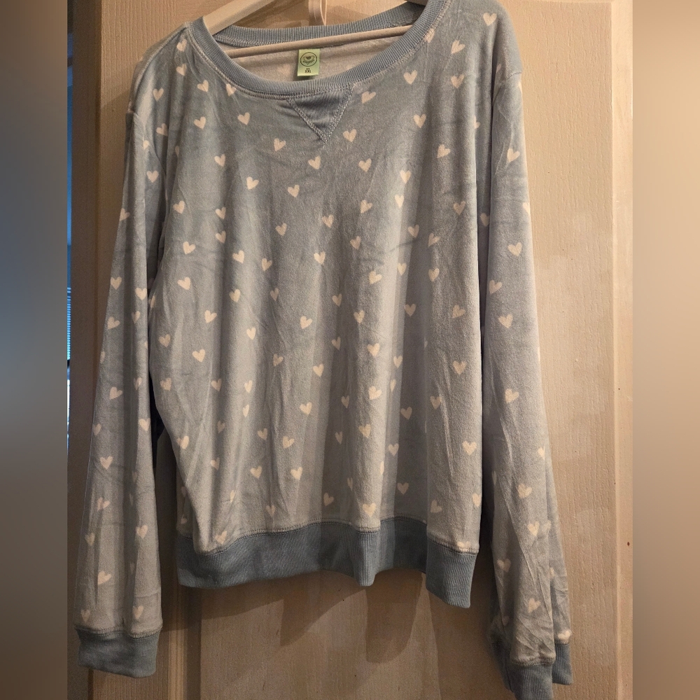 Honeydew Women's 2-Piece Fleece Lounge Pajama Set, Light Blue & White Hearts - Picture 3 of 7